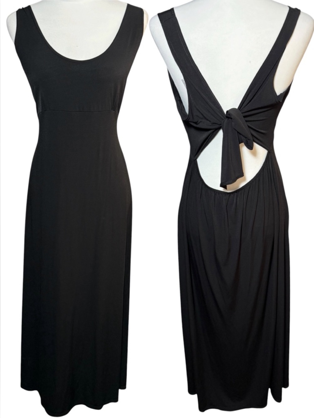 Y2K Fiore Slinky Black Sleeveless Cutout Tie Back Maxi Dress Size Large